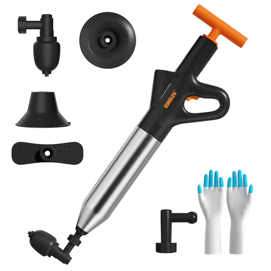 Air Drain Blaster Plunger, High Pressure Plumbing Tool for Toilets, Sinks, Bathrooms, Kitchen Drains, Stainless Steel