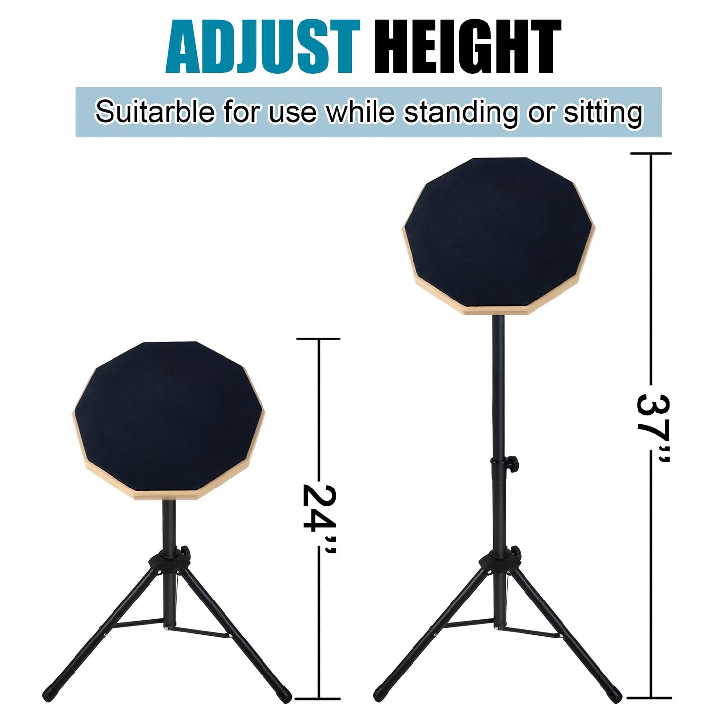 GLEAM Drum Practice Pad with Iron Drum Stand Set, 12-Inch Silent Practice Pad Kit with Drum Sticks, Drumstick Holder, Suitable for Beginners, Black