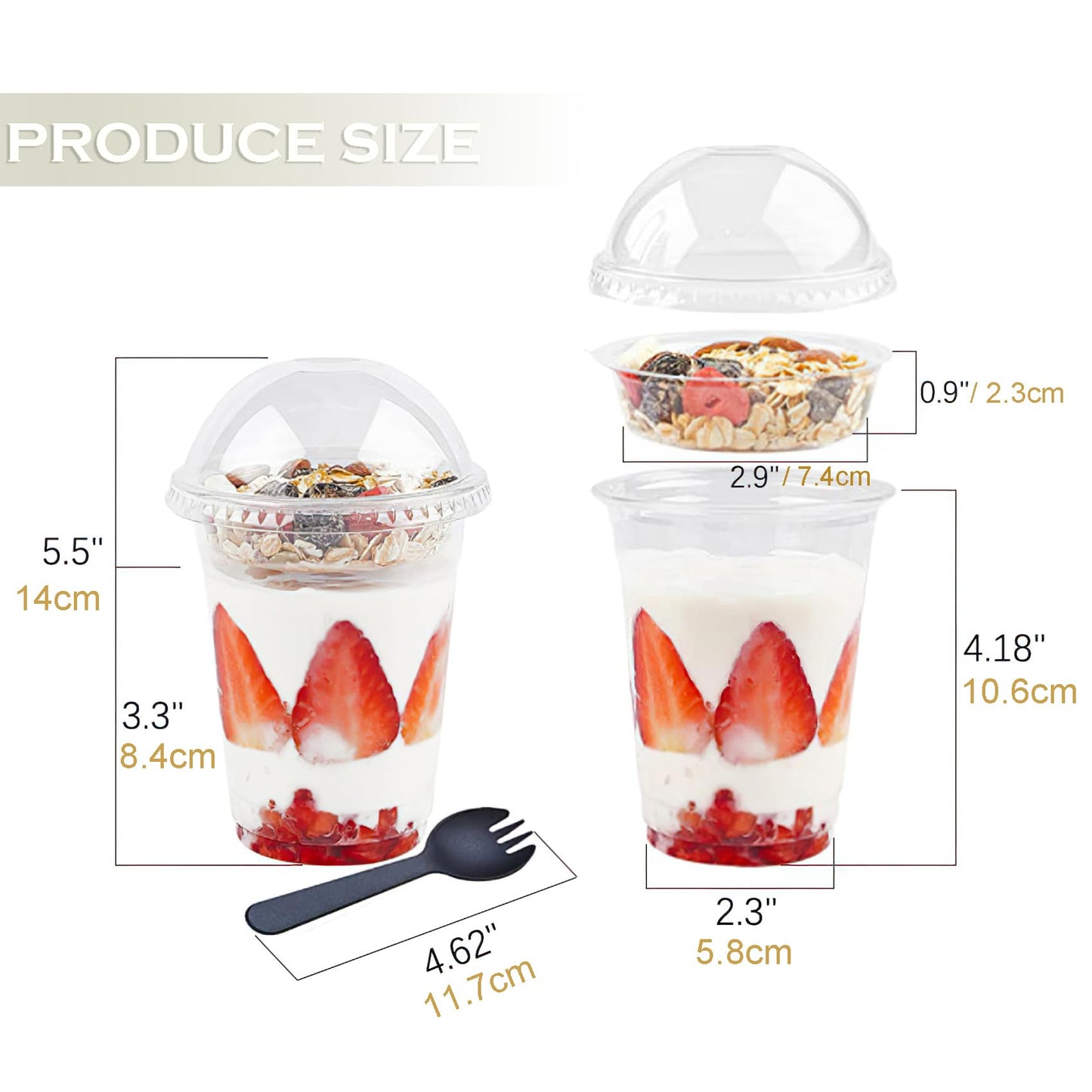 Kingrol 12 oz Parfait Cups - Set of 50 Disposable Dessert Cups with Dome Lids, Inserts, and Spoons - Clear Plastic Cups for Beverage, Ice Cream, Ice Coffee, Yogurt, Fruit, Appetizer, Tasting