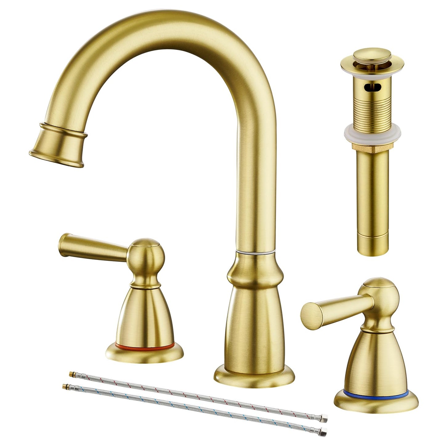 CREA Bathroom Sink Faucet, 2-Handle 3 Hole Bathroom Sink Faucet, Fit for 4inch and 8inch Sink with Pop UP Drain Stopper, Brushed Gold
