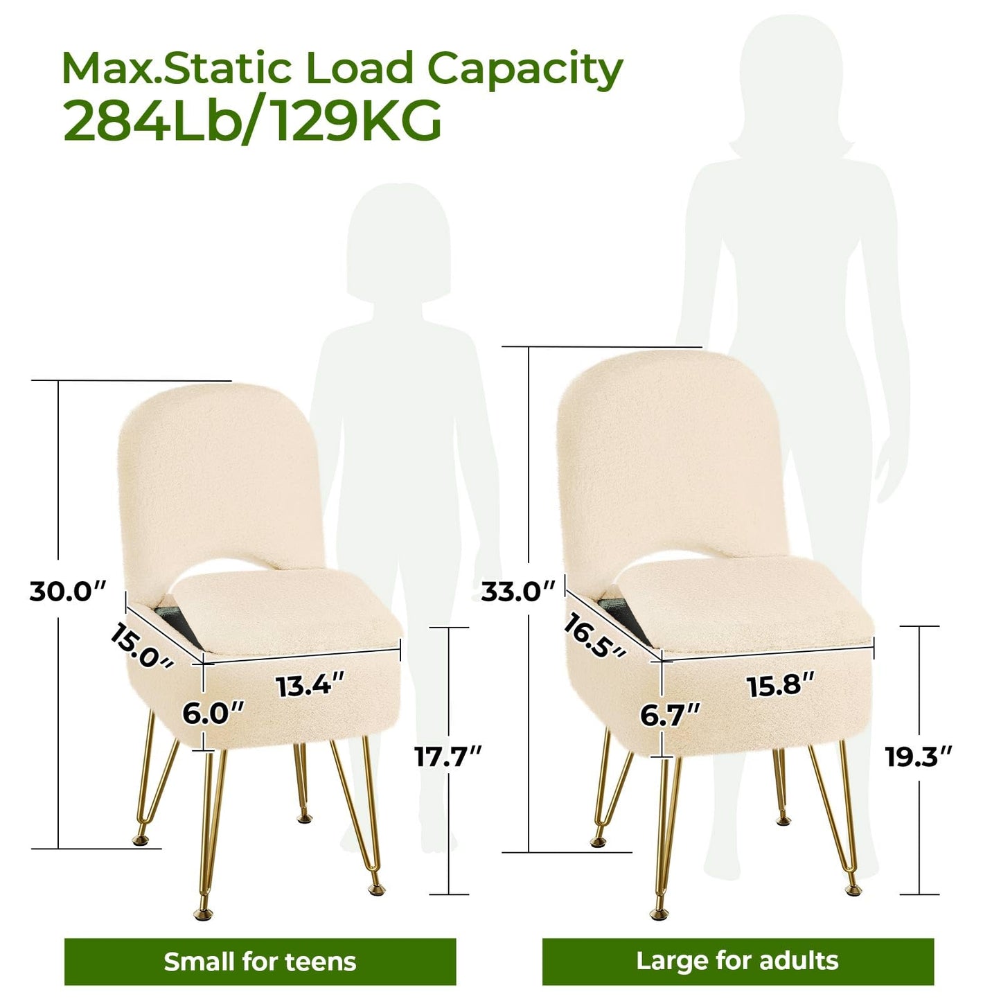 Greenstell Vanity Stool Chair with Storage and Folding Back, 13.4" L x15 W x 30.0" H Square Soft Ottoman, 4 Metal Legs with Anti-Slip Feet, Furry Padded Seat for Makeup, Bedroom, Camel