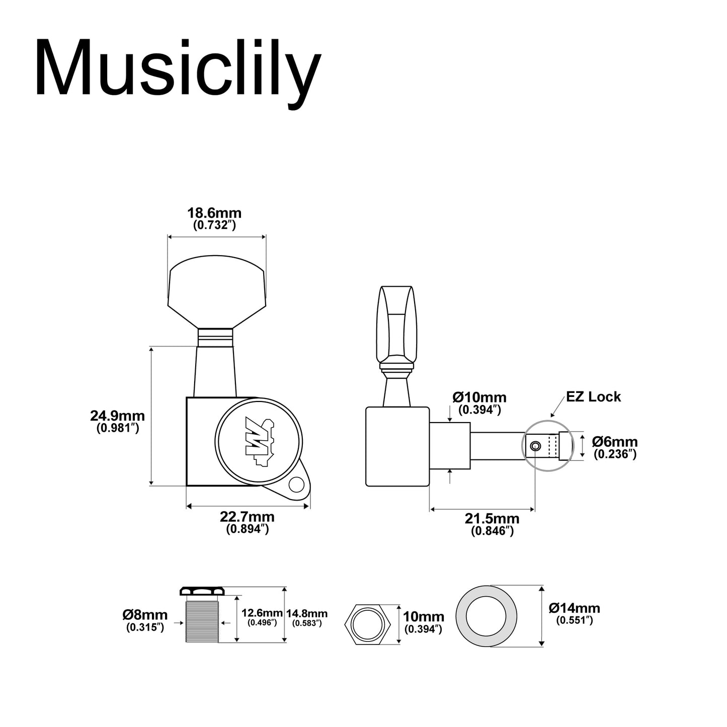 Wilkinson WJN07 6 Inline E-Z Post Guitar Tuners Guitar Tuning Pegs Keys Machine Heads Set for Fender Strat Tele Style Electric Guitar, Chrome