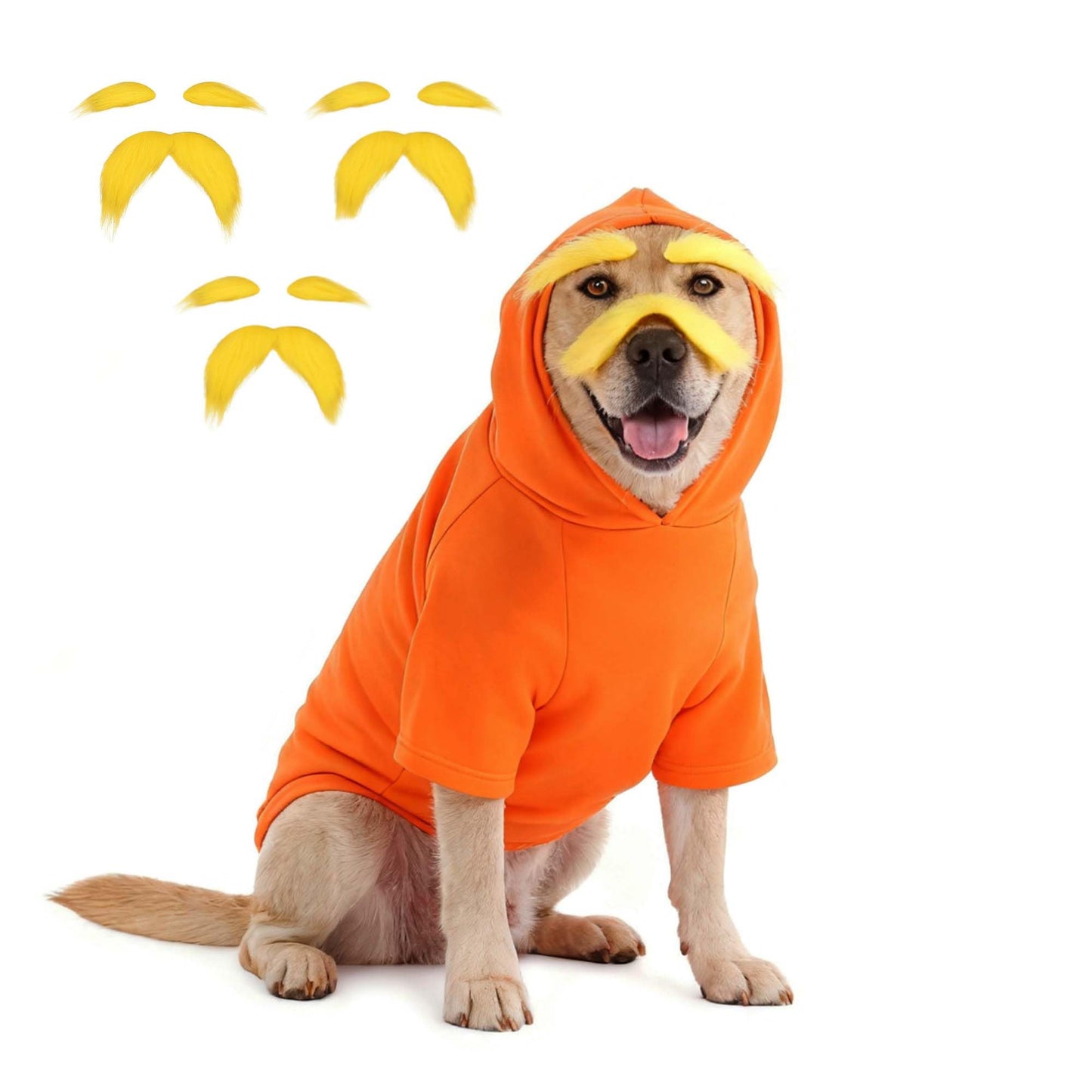 Littledropet Dog Costume with 3 Packs Yellow Mustache Eyebrows,Halloween Costume Cosplay Outfits for Medium Large Dogs,Dog Hoodie Sweatshirt Funny Clothes Pet Apparel,5XL