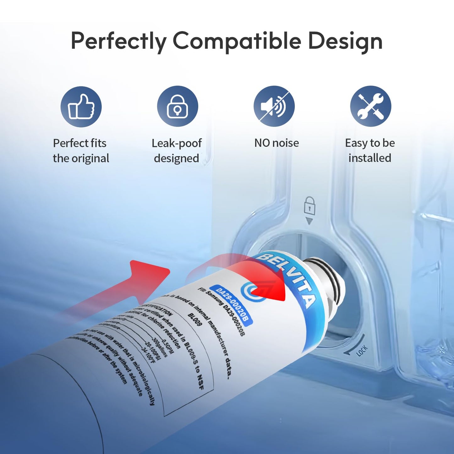 BELVITA DA29-00020B Refrigerator Water Filter Compatible with Samsung DA29-00020B-1, DA29-00020A, DA97-08006A, HAF-CIN/EXP, RF28HFEDBSR, RF28HMEDBSR, RF263BEAESR, RF263TEAESG, RF4267HARS, 469101 3PACK