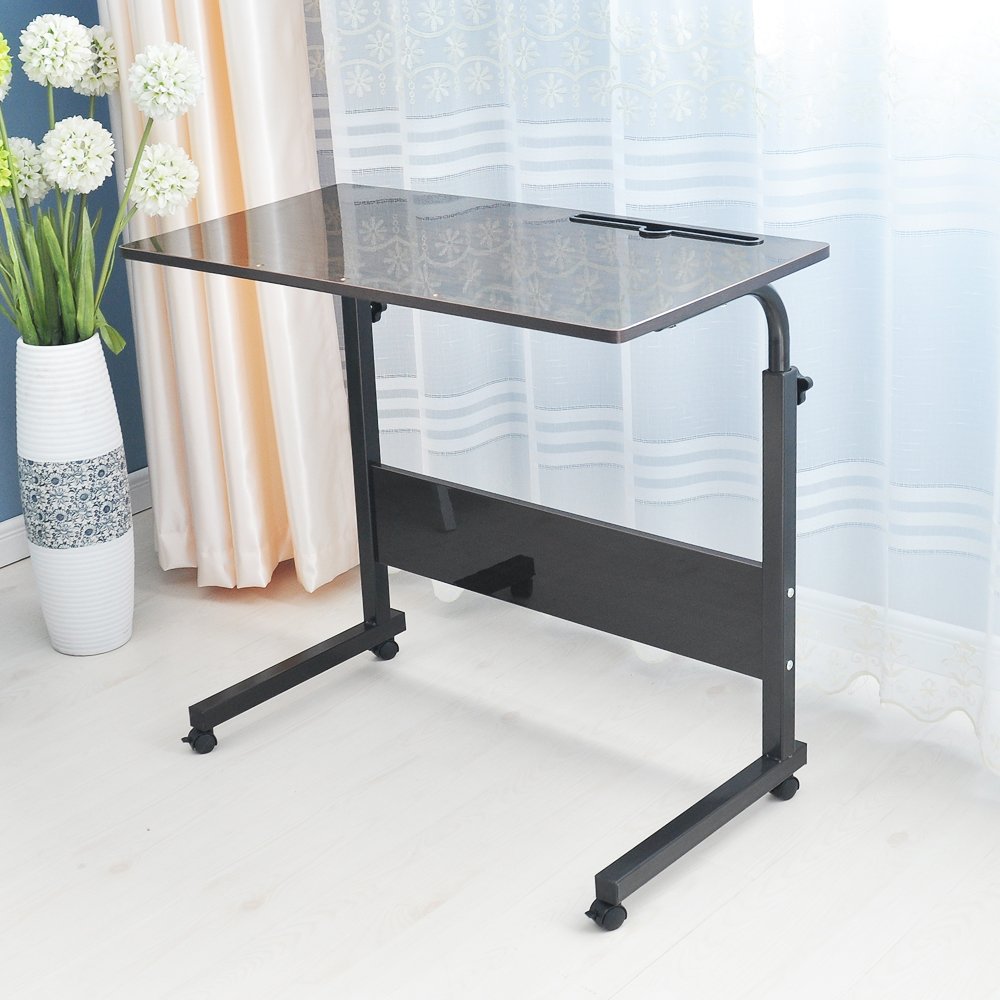 DlandHome Mobile Side Table 31.4 inches with Tablet Slot and Wheels Adjustable Movable Portable Laptop Computer Stand for Bed Sofa, Black 05#3-80B