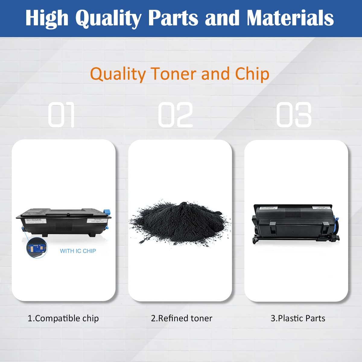 Compatible Toner Cartridges TK3162 TK-3162 TK 3162 12500 Pages 2 Black for Kyocera ECOSYS M3645idn M3145idn P3045dn P3050dn P3055dn P3060dn P3150dn P3155dn P3260dn M3145dn M3645dn M3860idn M3860idnf