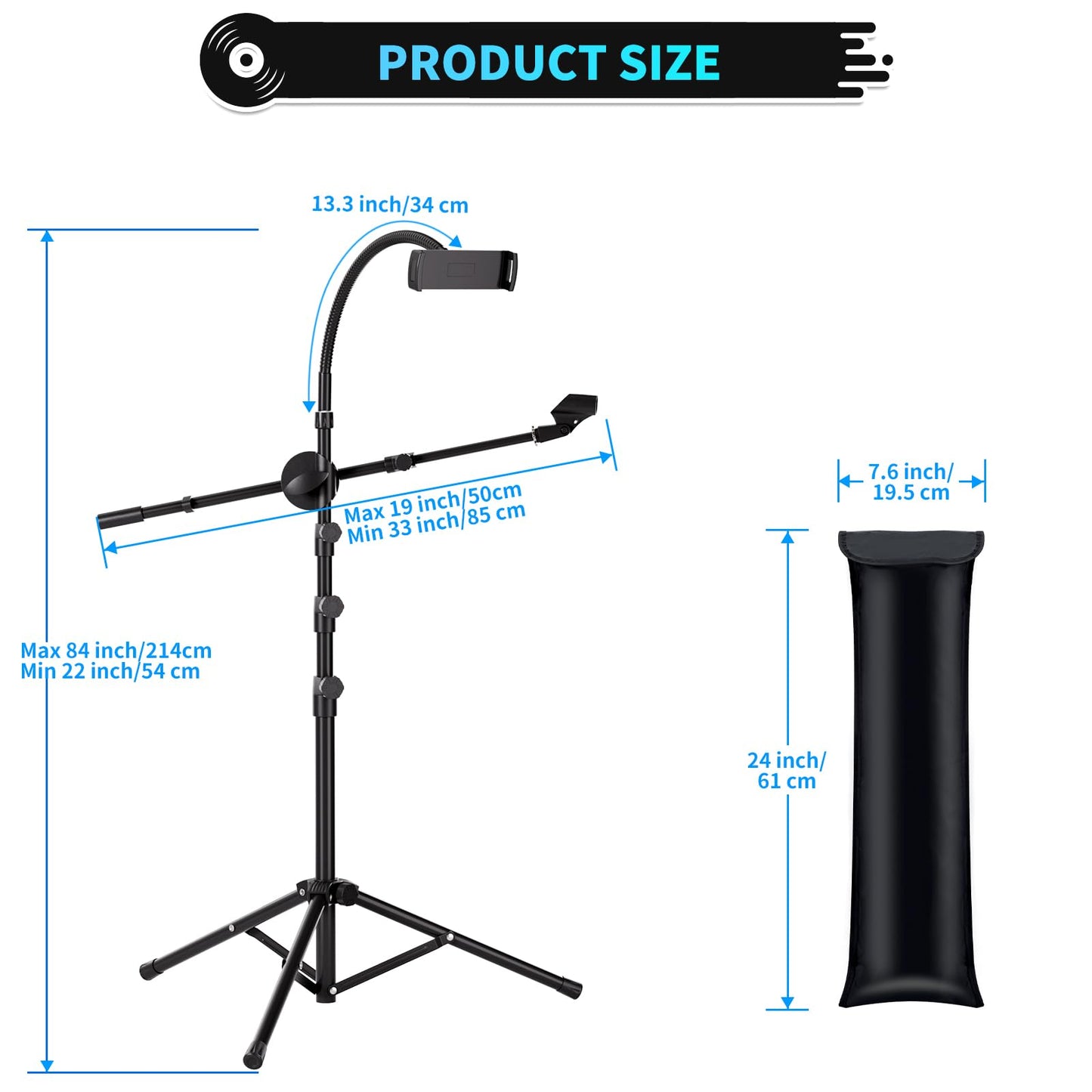 K KASONIC Professional Microphone Stand, 6-in-1 Gooseneck Mic Stand with Tablet/Phone Holder, Tripod Boom Arm for Floor, Adjustable Height and Angle, DJ Mic Stand with Carrying Bag and Clamps