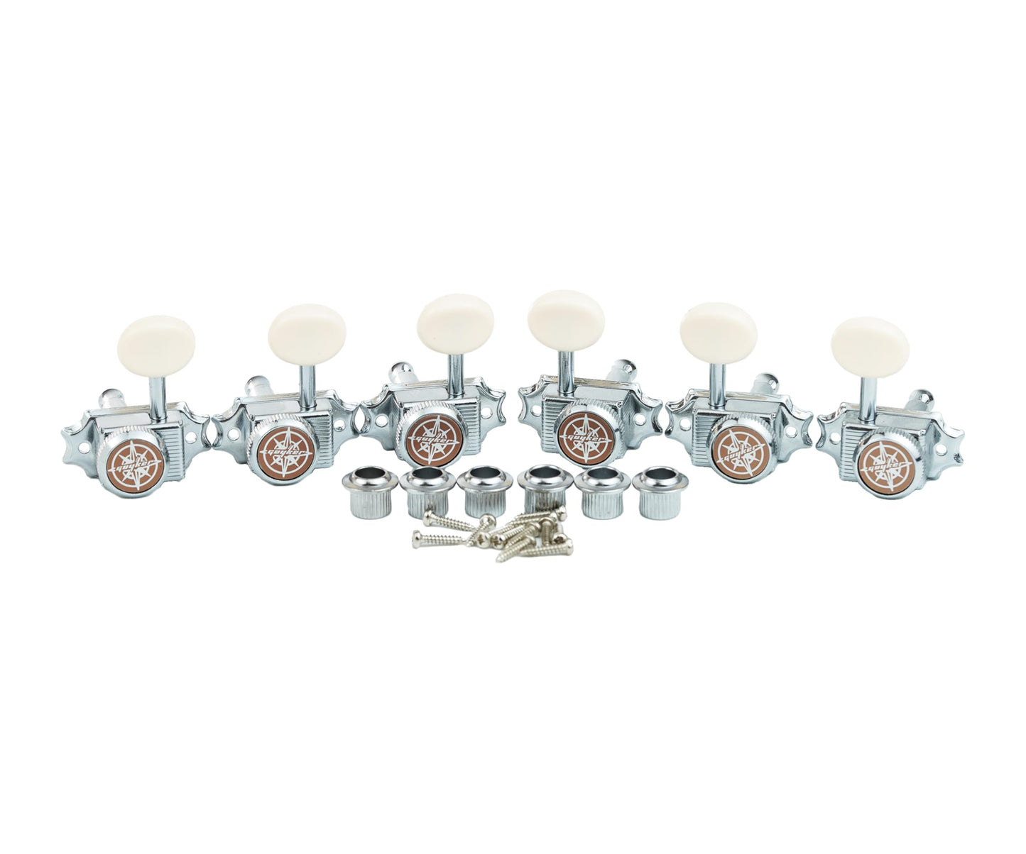 Guyker Guitar Locking Tuners (3L + 3R Hand) - Vintage Deluxe Lock String Tuning Key Pegs Machine Heads Replacement Parts - Chrome, Cream Handle