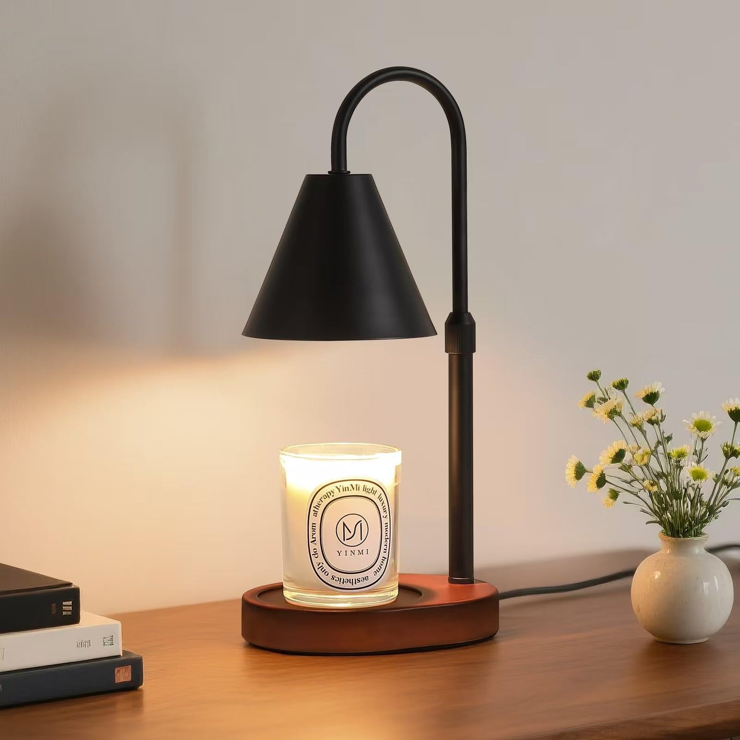 Candle Warmer Lamp,Black Horn Lampshade Dimmble Fragrance Electric Melter House Warming Decor with 2 Bulbs for Gifts Bedroom Jar Candles