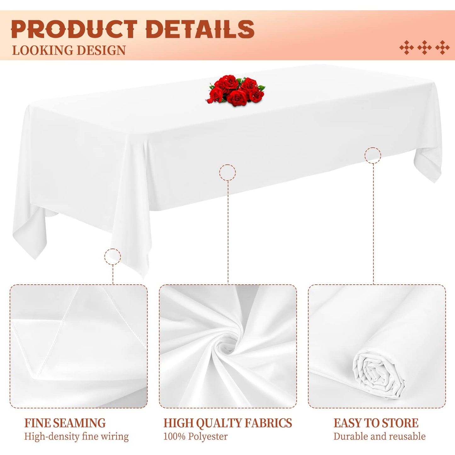 6 Pack White Tablecloth 60 x 102 Inch, Rectangle Table Cloth for 6 Foot Table, Wrinkle Resistant Washable Polyester Table Cover for Wedding Dining Table Buffet Parties and Camping