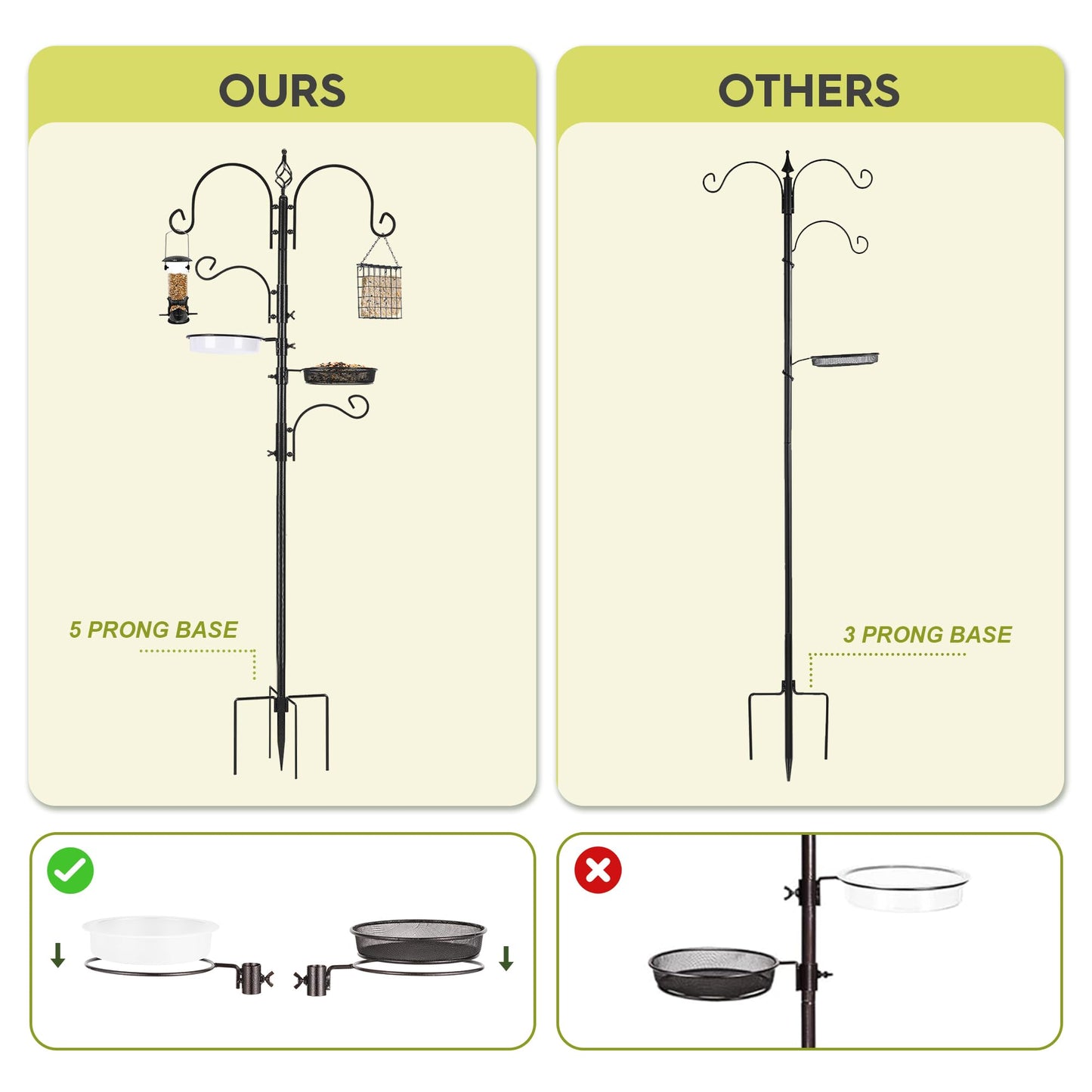 Bird Feeder Pole Bird Feeding Stand Outdoor Hanging Wild Bird Feeder Station Kit Planter Hanger Multi Feeder Hanging with Metal Suet Feeder Bird Bath for Attracting Wild Birds