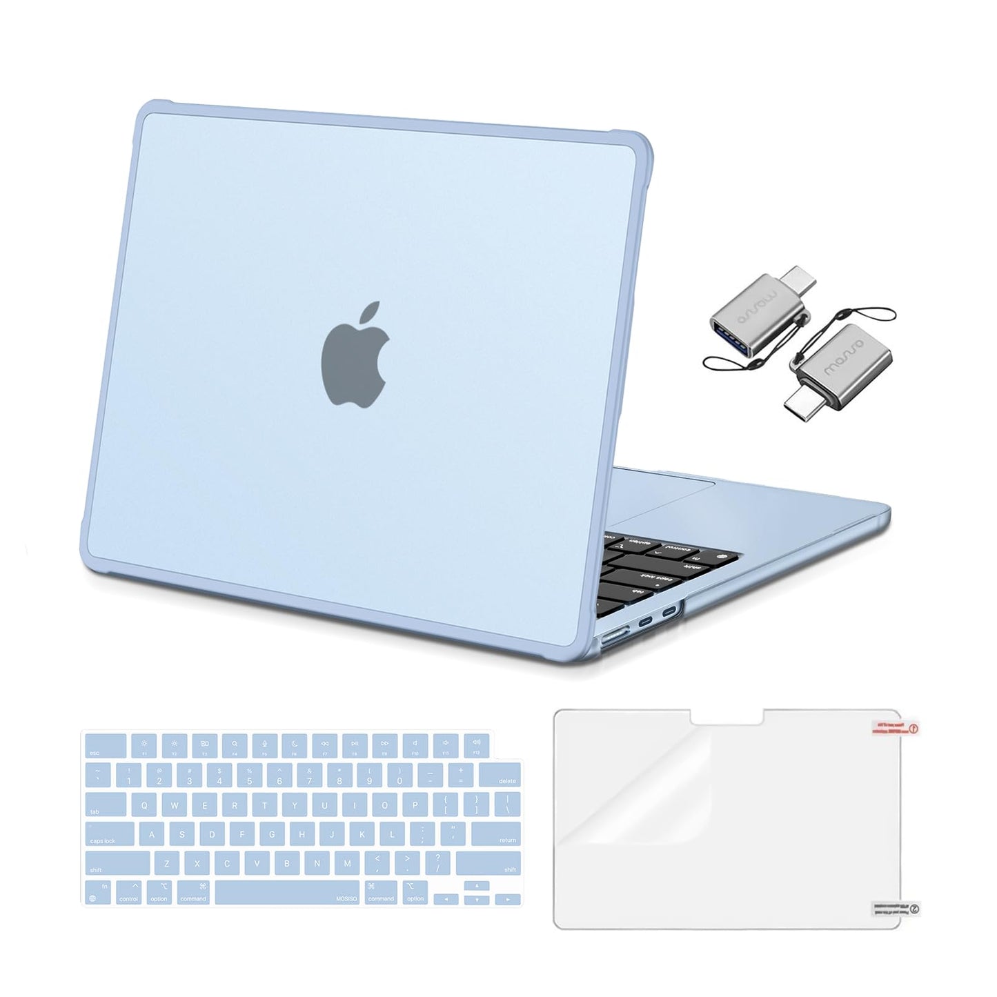 MOSISO Compatible with MacBook Air 13 inch Case M5 M4 M3 M2 2026-2022 A3449 A3240 A3113 A2681,Protective Hard Case&Keyboard Skin&Screen Film&Type C with TPU Bumper for MacBook Air 13.6, Sky Blue