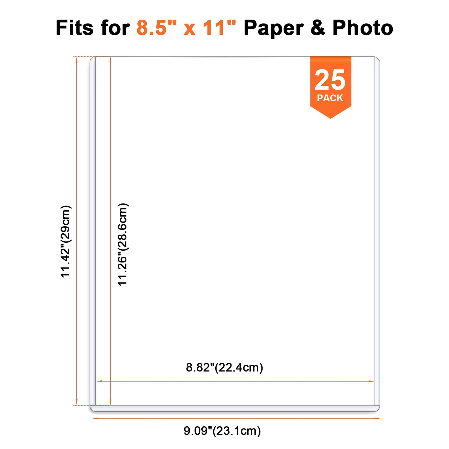Ndsox 25 Pack 8.5" x 11" Rigid Print Protectors Clear Hard Plastic Sheet Protectors Top Loading for Birth Certificates, Documents, Posters, Photos, Meuns, Heavy Duty No-Hole Plastic Document Sleeves