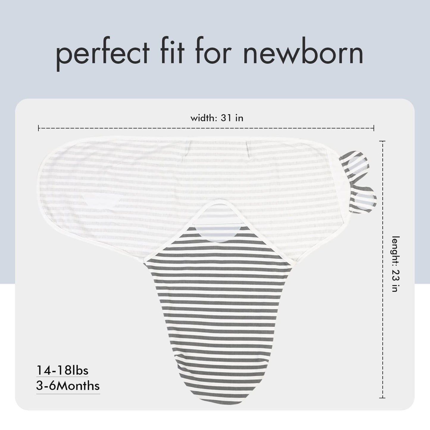 GLLQUEN BABY Swaddle Blankets for Baby Boy Girl, 3-6 Months, Gray Elephant Star & Stripe, 3 Pack Wrap Set, Newborn Adjustable Swaddles Sleep Sack,(Medium/Large)