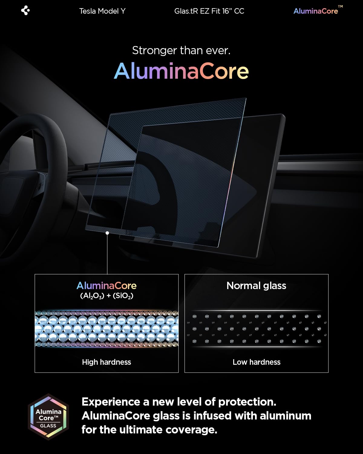 Spigen AluminaCore Tempered Glass Screen Protector [GlasTR EZ FIT] designed for Tesla Model Y Premium (2026), Model Y Performance (2025/2026) - Crystal Clear