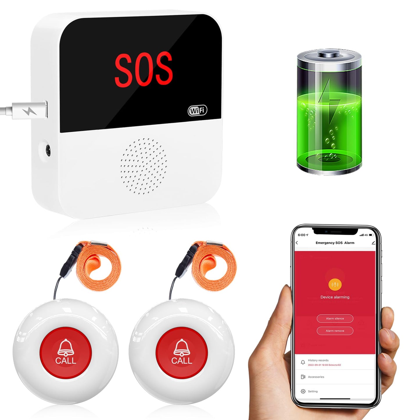 Daytech WiFi Smart Caregiver Pager Call Button Alarm System for Seniors Wireless S0S Emergency Buttons Calling Alert System, 2 Transmitters 1 Receiver(only Supports 2.4GHz Wi-Fi)