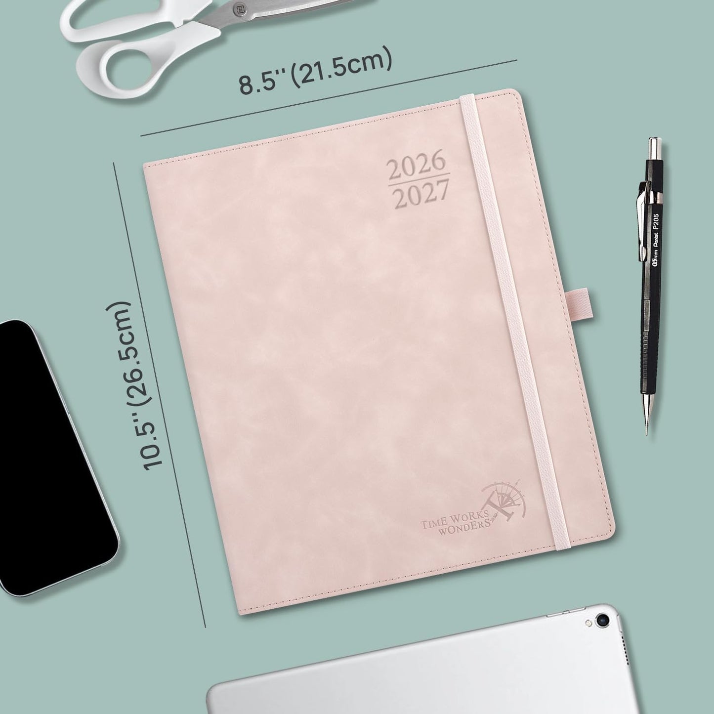 POPRUN Weekly Planner 2026-2027 (Large 8.5''x 10.5'') Academic Calendar (JUL.26 - JUN.27) Appointment Book with Monthly Tabs, Leather Soft Cover, Inner Pocket, 100 GSM - Navy Blue