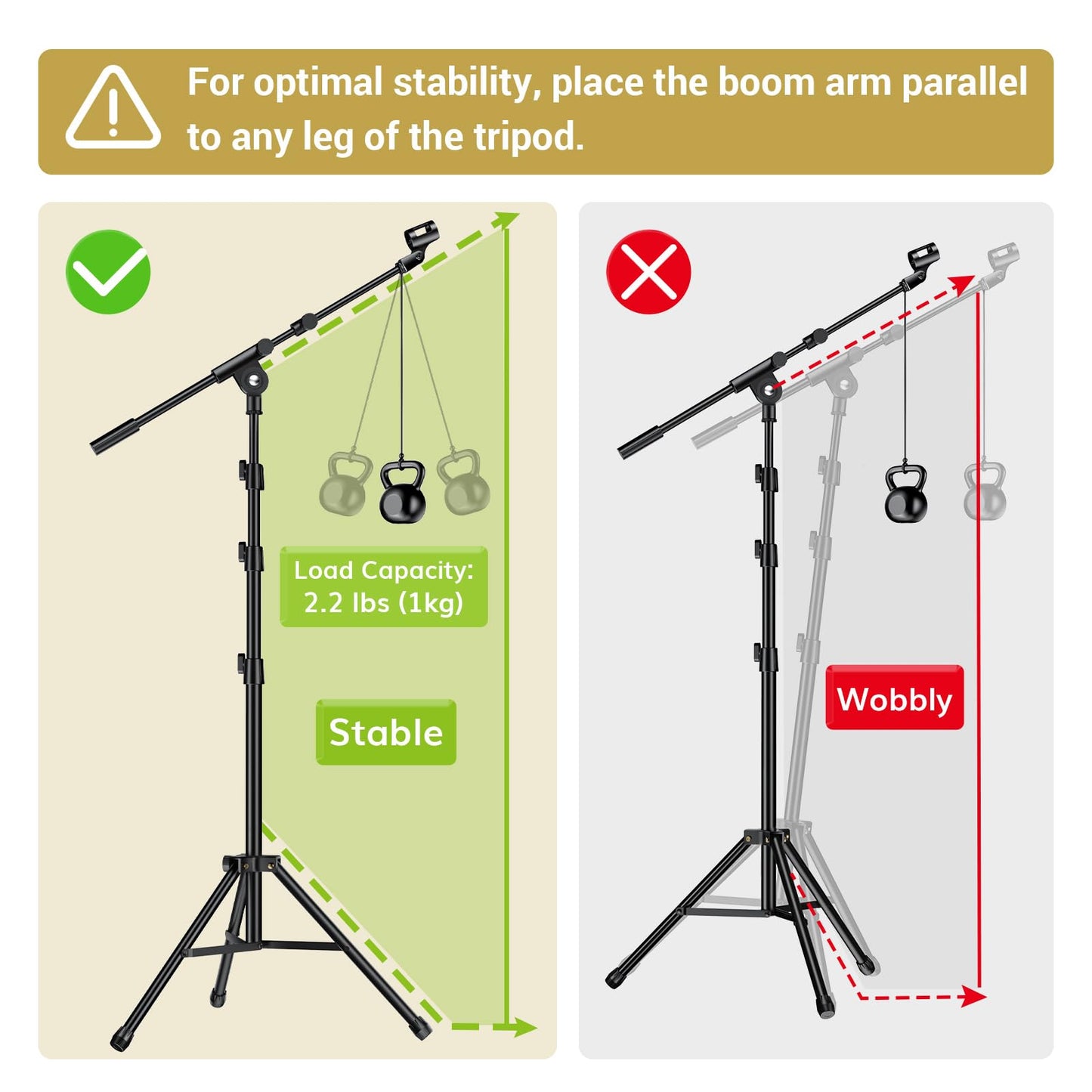 TONOR Mic Stand, Microphone Stand with Tablet Holder, Tripod Boom Arm for Floor, Adjustable Height and Angle, Heavy Duty DJ Stand with Carrying Bag, Phone and iPad Clamp