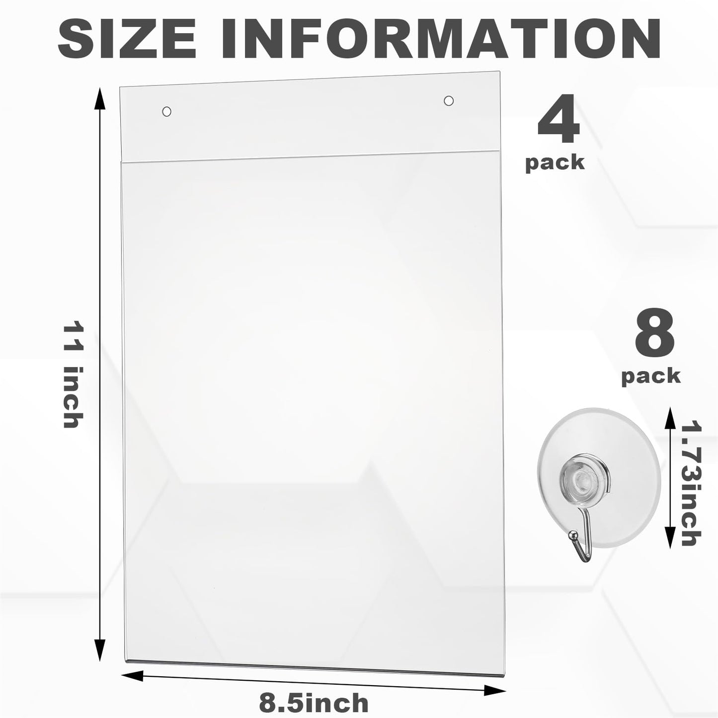 Suzile 4 Pcs Acrylic Window Sign Holder Hanging Acrylic Holder 8.5 x 11 Inch Office Door Signs with Suction Cup Hooks Hangers for Office School Home Store Restaurant