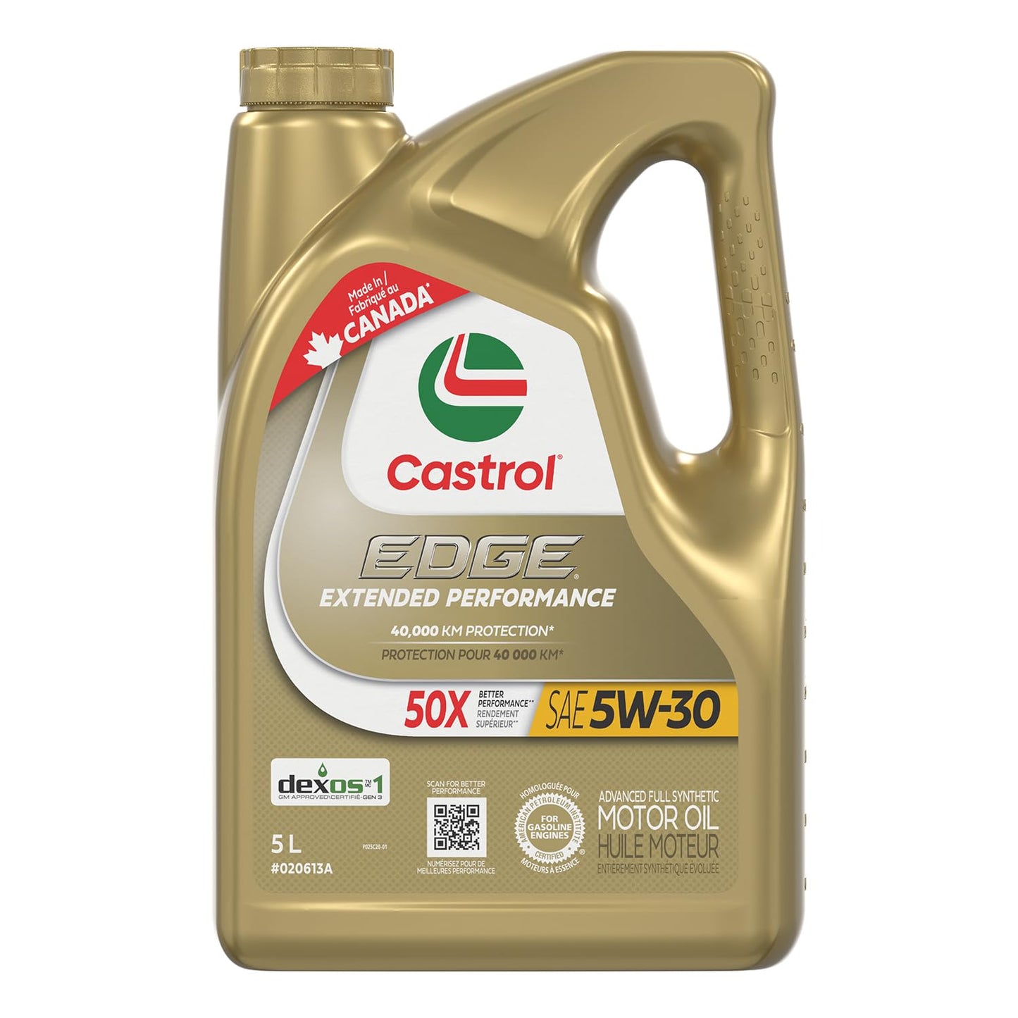 Castrol Edge Extended Performance 5W-30 Advanced Full Synthetic Motor Oil, 5 Litres | Made in Canada