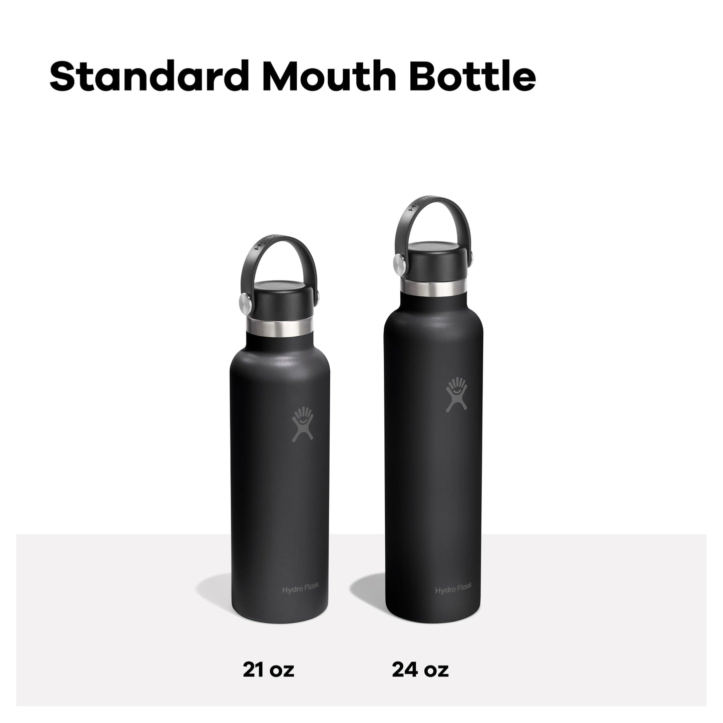Hydro Flask Stainless Steel Standard Mouth Water Bottle with Flex Cap and Double-Wall Vacuum Insulation,Tonal Black, 24 Ounces