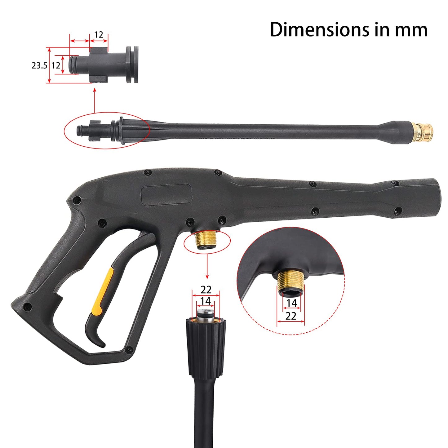 Bear Force High Pressure Water Spray Gun Wand Jet Nozzle Tips, Power Washer Water Gun Compatible with Some of Greenworks Karcher Ryobi Homelite Electric Pressure Washer Max 1900 PSI