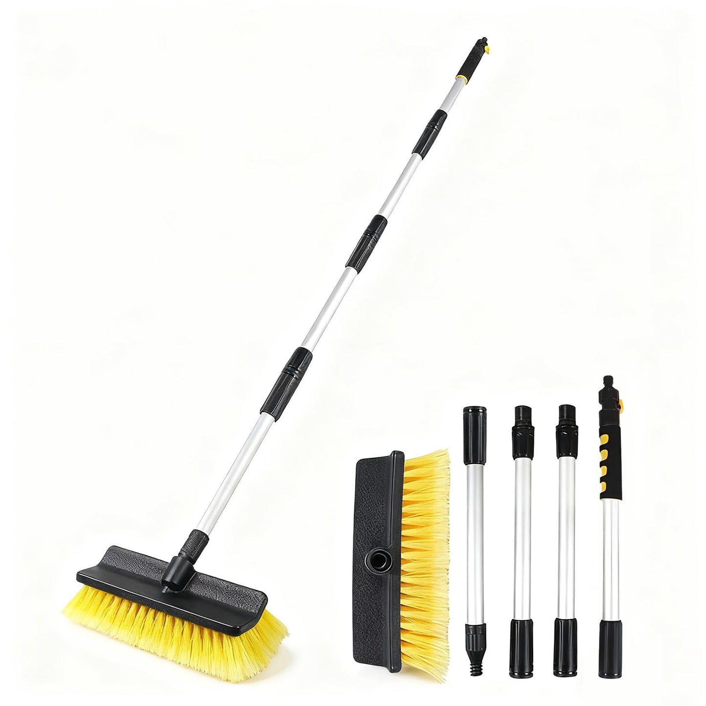 Car Wash Brush with 65'' Long Handle, Soft Bristle Car Washing Brush with Detachable Handle and Hose Attachment for RV, Boat, Car, House Siding, Floors