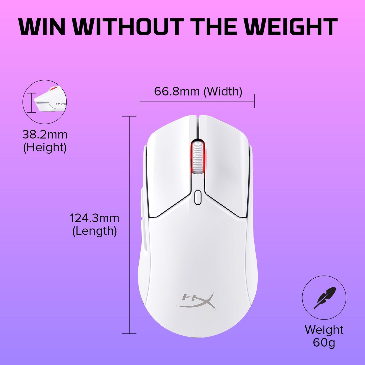 HyperX Pulsefire Haste 2 – Wireless Gaming Mouse- Ultra Lightweight, 61g, 100 Hour Battery Life, Dual Wireless Connectivity, Precision Sensor - White