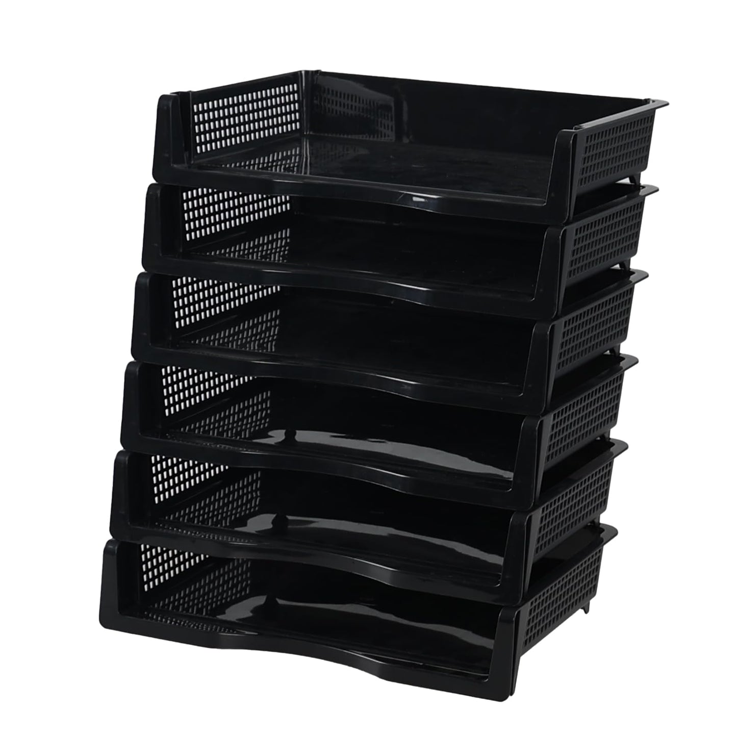 Lasbily 6 Tiers Stackable A4 File Tray, Plastic Desk Letter Tray, Stackable Office Letter Tray, Black