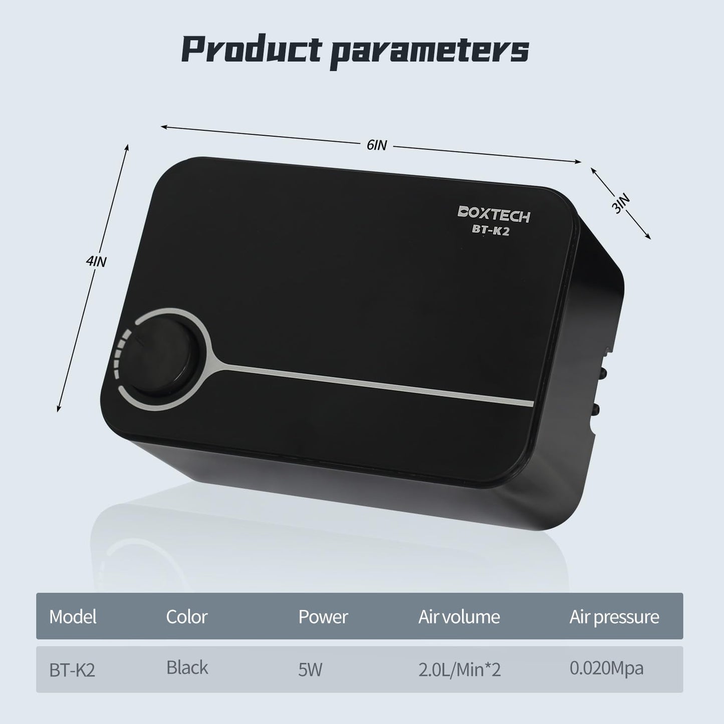 Boxtech Fish Tank Air Pump - Aquarium Adjustable Fish Oxygen Pump, Ultra-Quiet Aerator Bubbler with Dual Outlet, 5w 2L/min Tank Bubbler for 10-150 Gallon Tanks