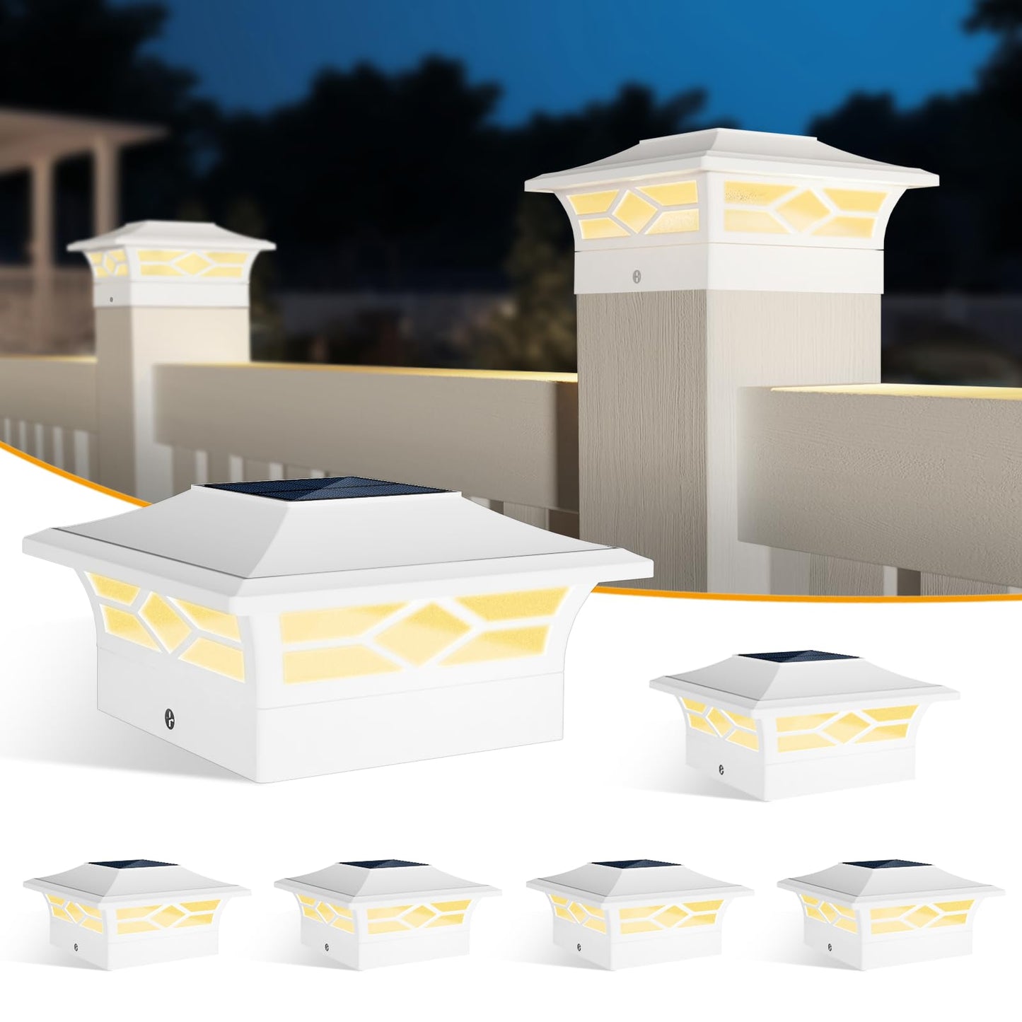 JOFIOS Solar Post Cap Lights - White Solar Fence Deck Post Lights for 4x4 Vinyl/Wooden Posts, Outdoor Warm White/Cool White Lighting, Waterproof Decorate Garden Pathway