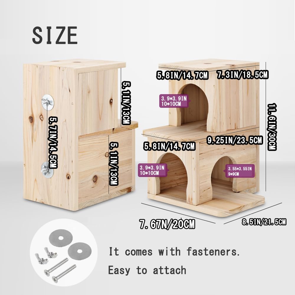 CHIIRAKU Chinchilla House – Natural Wooden Hideout, Safe & Durable, Unpainted, with Pegs for Teeth Grinding