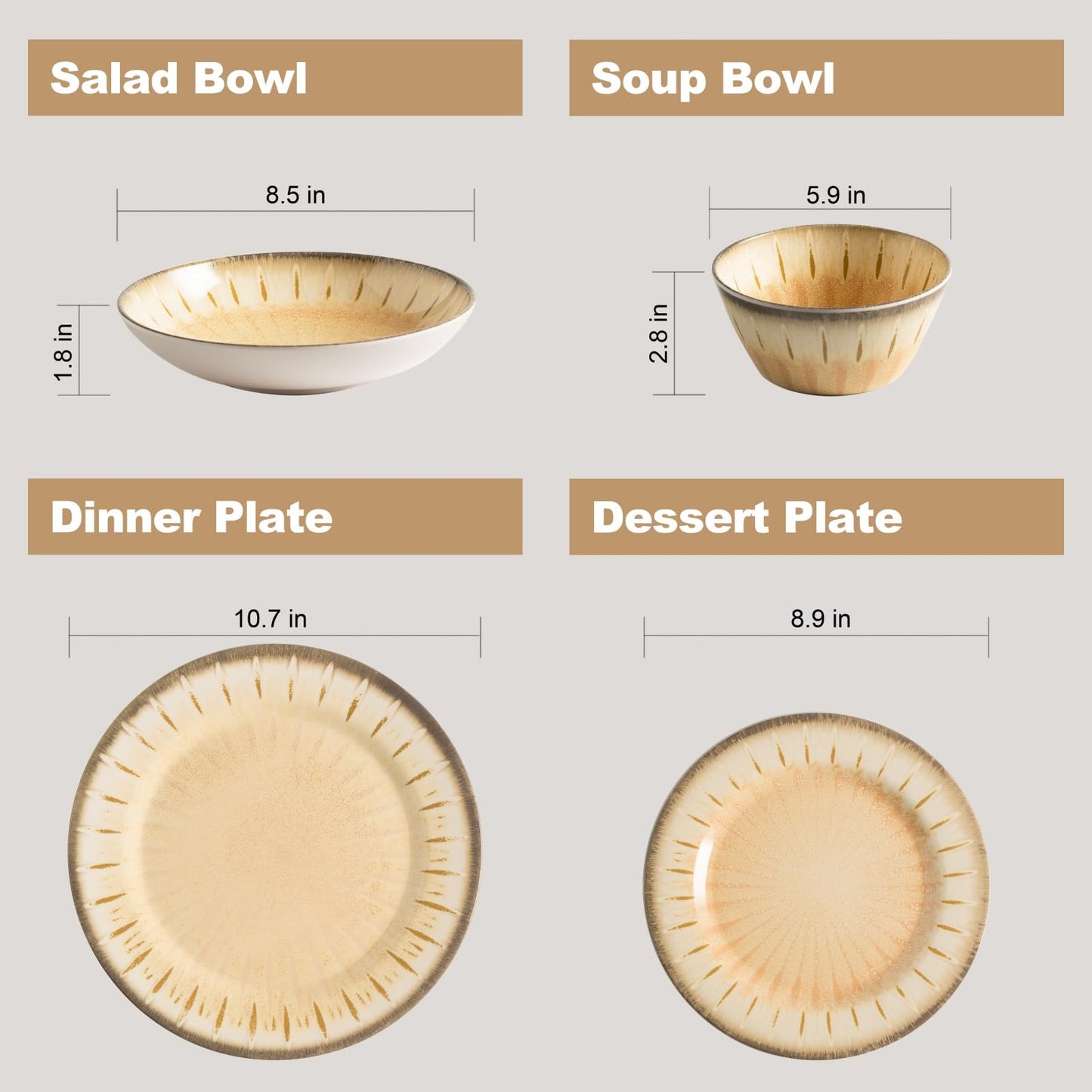 MissYip Melamine Dinnerware Set, 16 Piece for 4, Unbreakable Kitchen Plastic Plates and Bowls set, Indoor and Outdoor Use Tableware, BPA Free, Dishwasher Top Safe, Not Microwave, Not Oven(Cream)