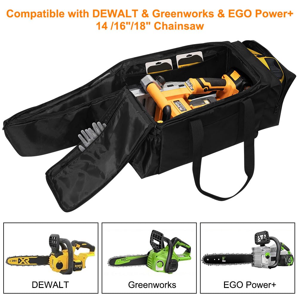 Ajyingasyo Chainsaw Bag, Padded Water Resistant Chainsaw Carrying Case Compatible with EGO, Dewalt, Greenworks 14", 16" & 18" Cordless Power Chainsaw & Accessories