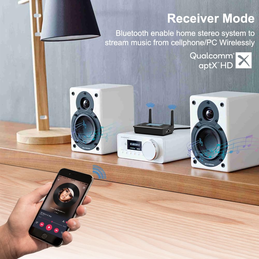 1Mii B03+ Bluetooth Transmitter Receiver for TV Home Stereo, Long Range Bluetooth 5.3 Adapter for TV Audio with Screen, aptX Adaptive & Low Latency & HD, Optical RCA AUX 3.5mm Inputs/Outputs