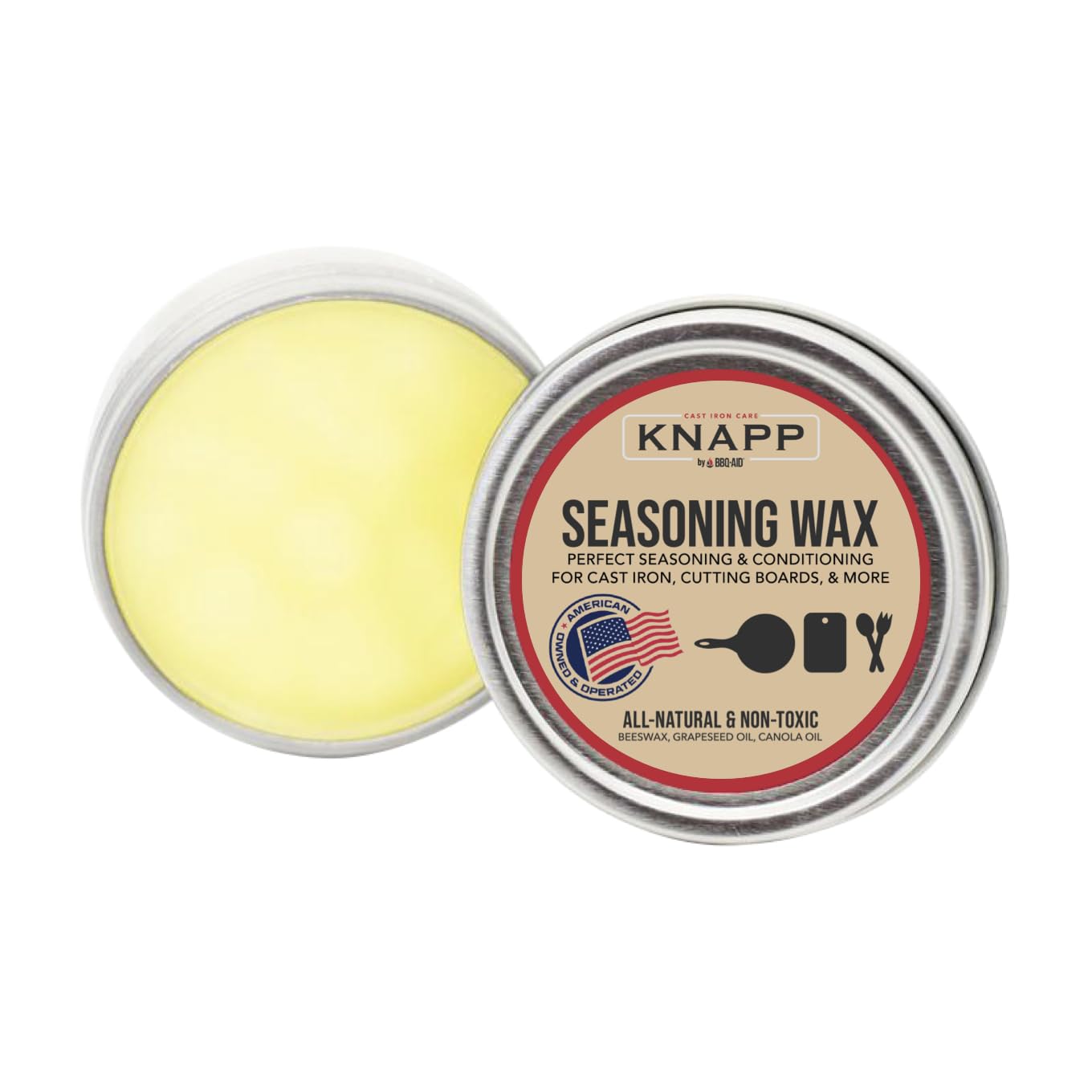 Knapp Made Cast Iron Seasoning Wax and Carbon Steel Seasoning Wax - Unique Blend of Natural Oils and Beeswax - Restore Cast Iron, Steel, Cutting Board, Kitchenware.Wood Seasoning Beeswax for furniture