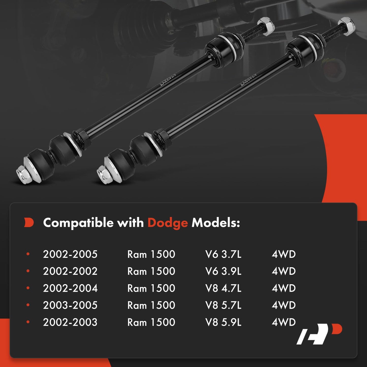 A-Premium 2 x Front Sway Bar Links Stabilizer Bar Links, Compatible with Dodge Ram 1500 2002 2003 2004 2005, 4WD