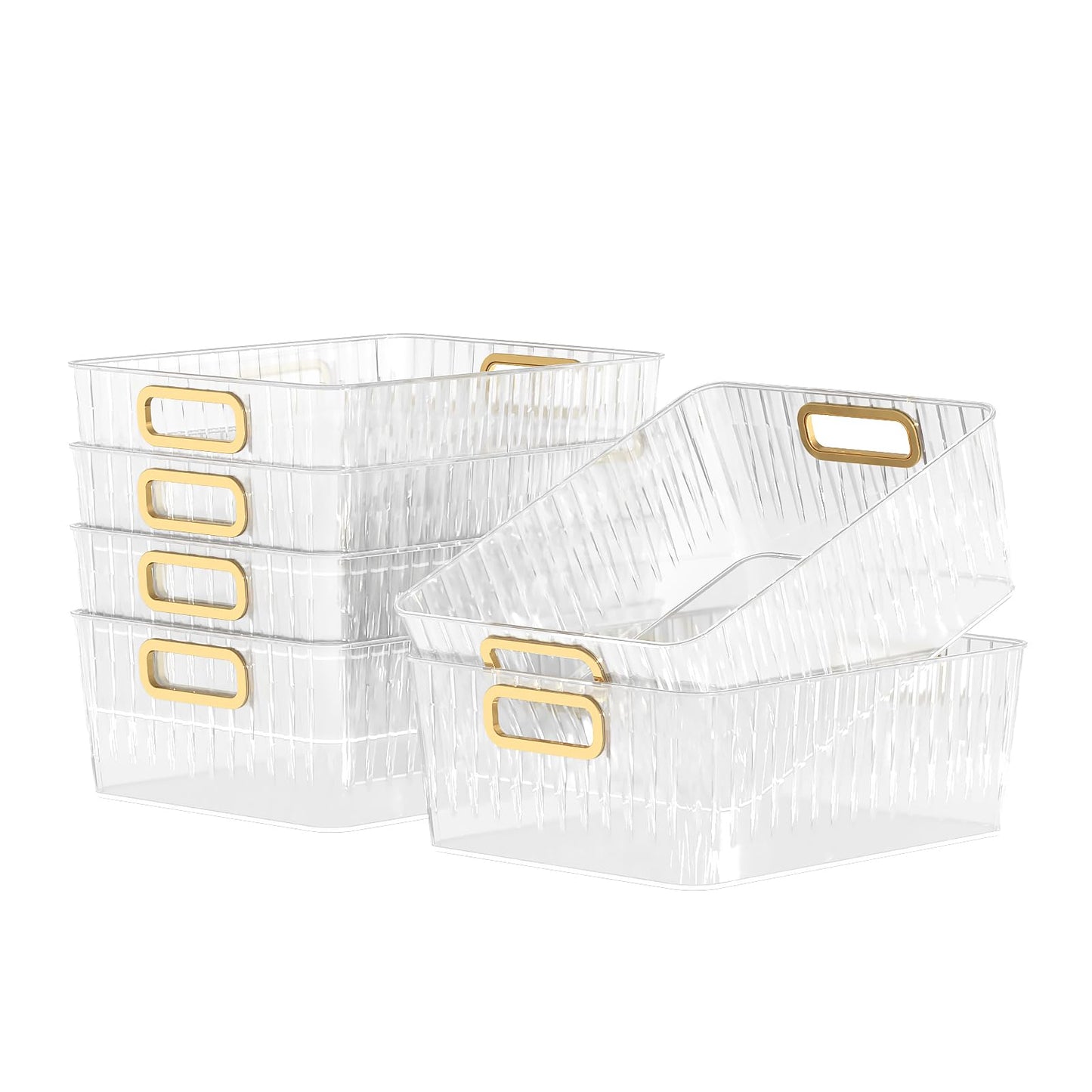 Kekow 6-Pack Clear Plastic Pantry Organizer Bin, Kitchen Storage Bins Pantry