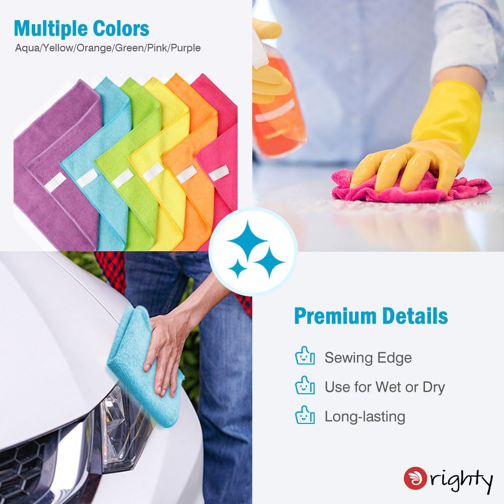 Orighty Microfiber Cleaning Cloths, Pack of 120, Highly Absorbent Cleaning Supplies, Lint Free Cloths for Multiple-use, Powerful Dust Removal Cleaning Rags for House, Kitchen, Car Care(12x12 inch)