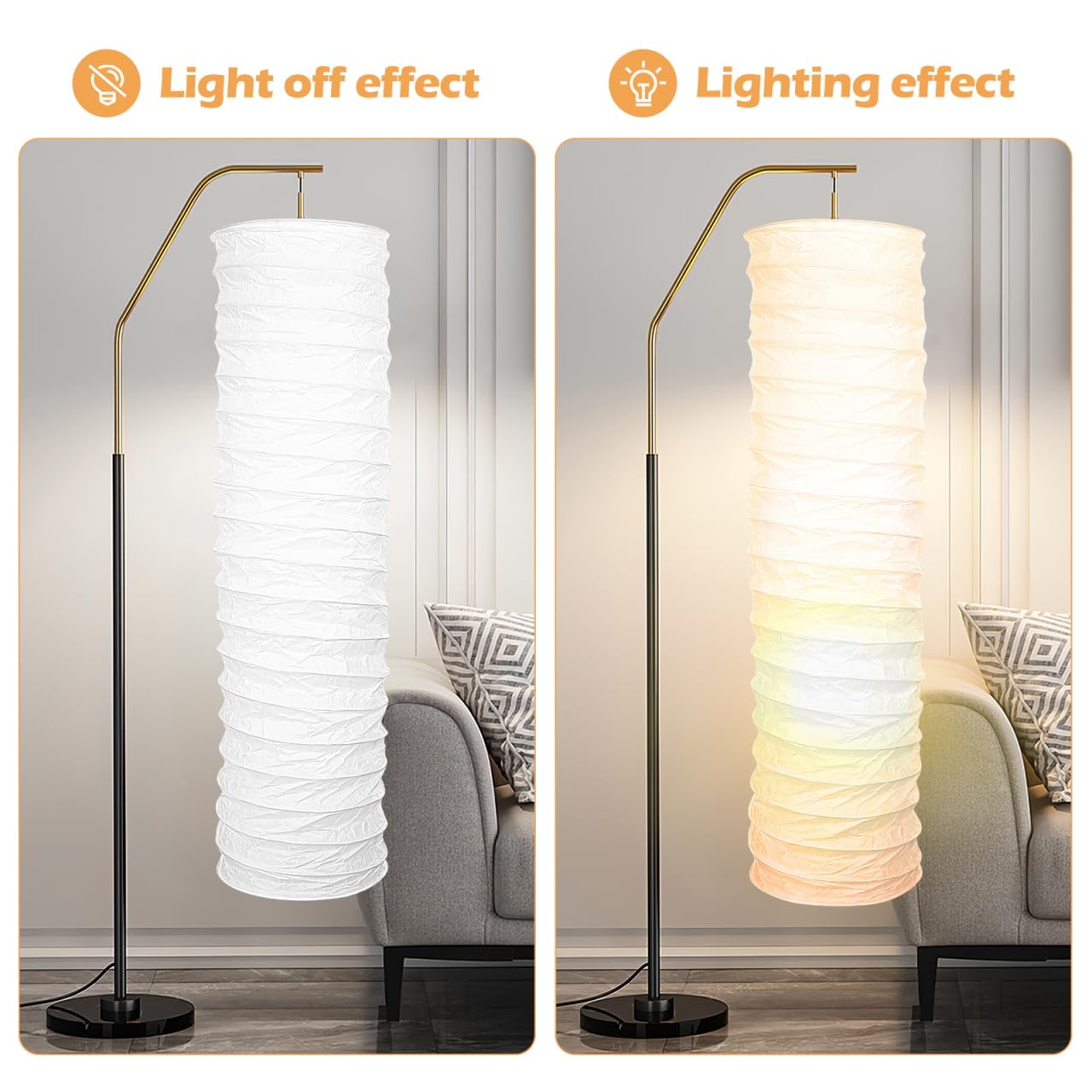 TOVINANNA Paper Lamps Shade, Foldable Rice Paper Floor Lampshade Lamp Cover for Bedroom Living Room, Modern Nordic Style Standing Light Shade for Home Decoration