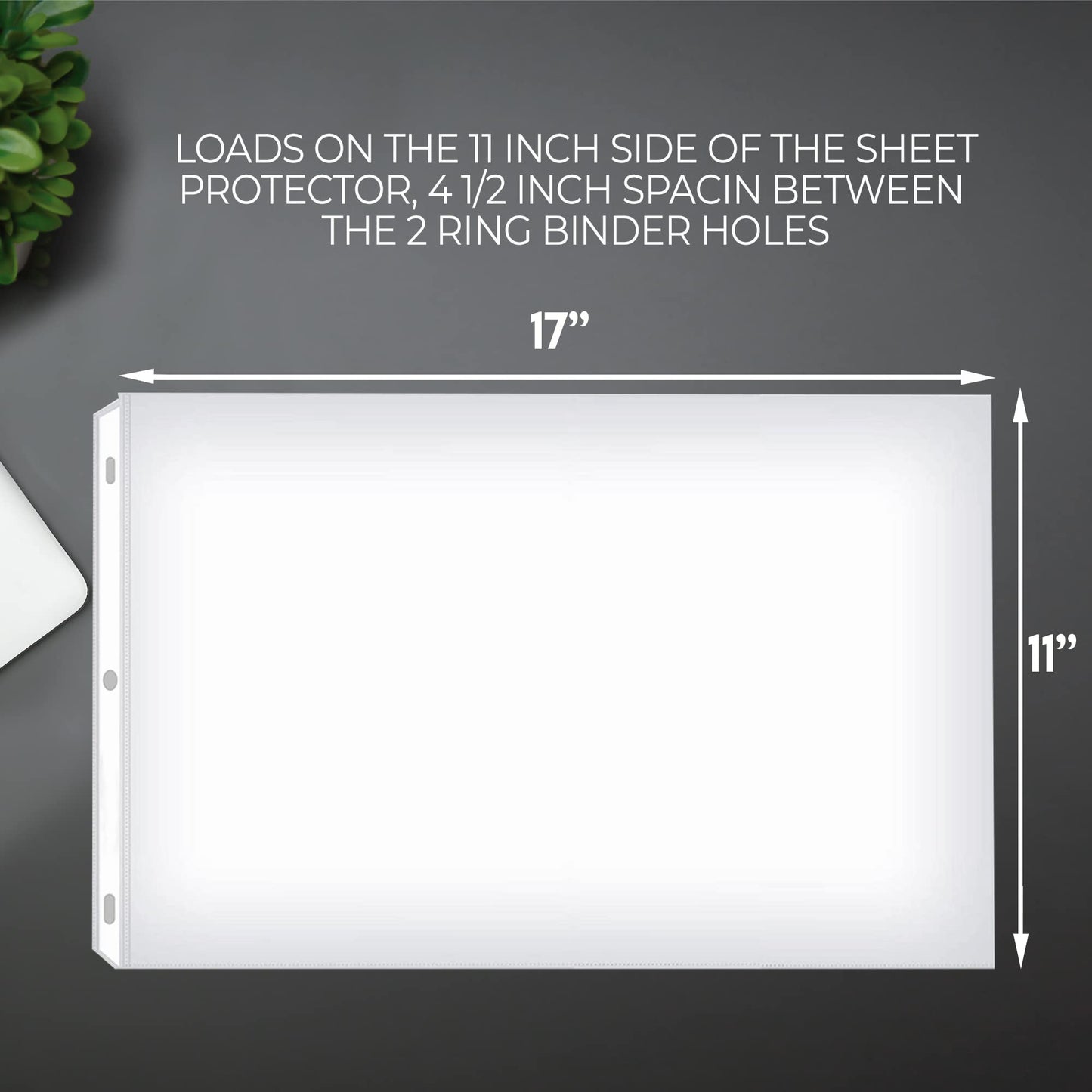 Performore 50 Pack of Sheet Protectors, 11" x 17" Landscape Clear Top Loading Sleeves Paper and Documents, Reinforced 3 Hole-Punched Acid-Free Archival Safe