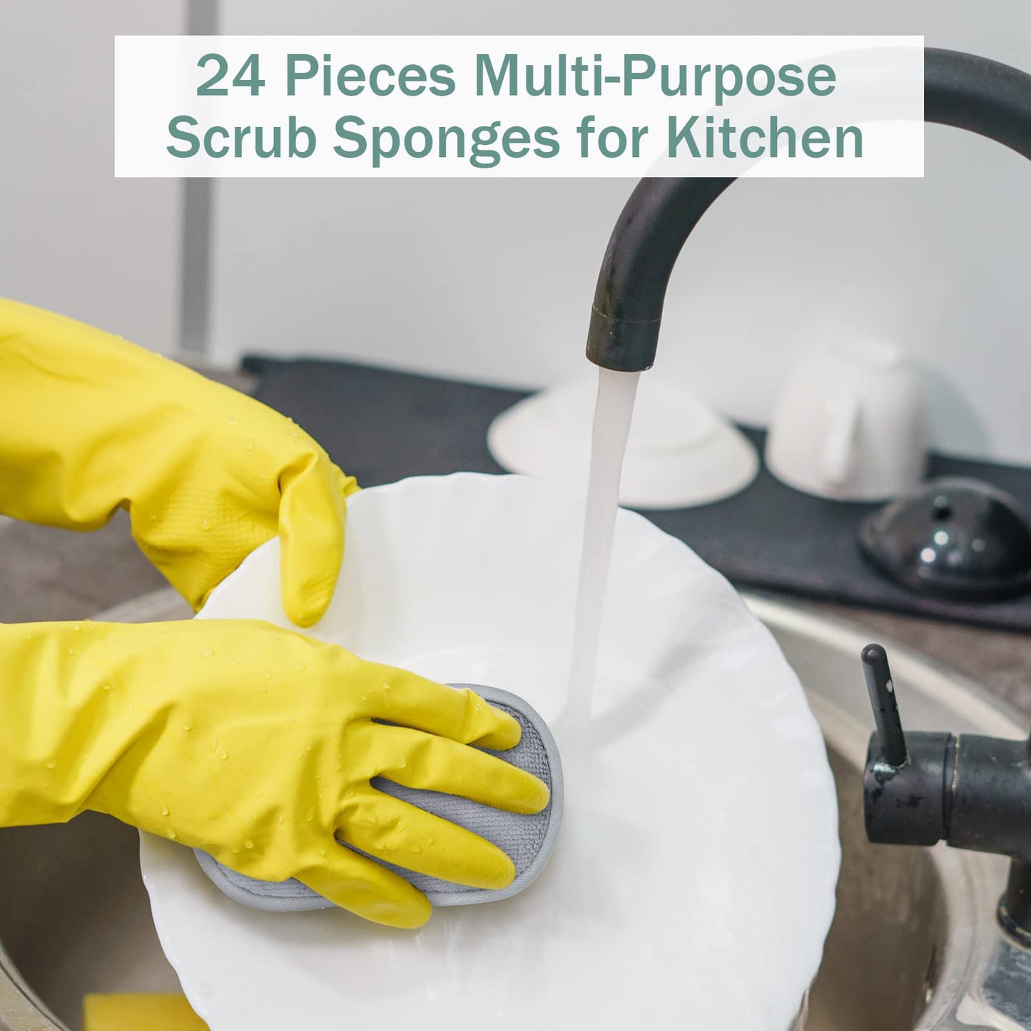 24 Pack Multi Purpose Scrub Sponges Non Scratch Microfiber Sponge Cleaning Dish Scrubber Reusable Dish Sponges for Washing Dishes Along with Heavy Duty Scouring Power for Household Cleaning, Grey