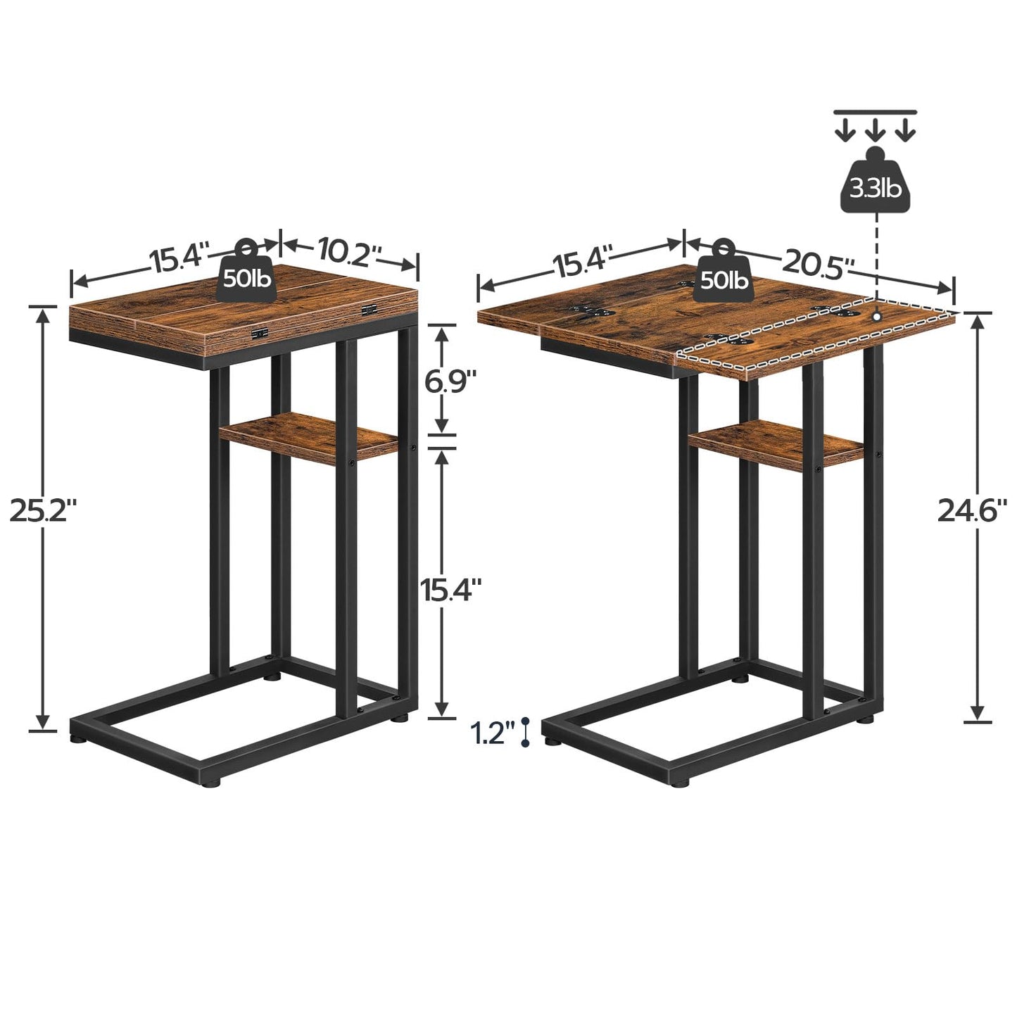 HOOBRO Foldable End Table, C Shaped Side Table with Storage Shelf, Small Snack Table Suitable for Living Room Bedroom Small Spaces, Easy Assembly, Rustic Brown BF29SF01