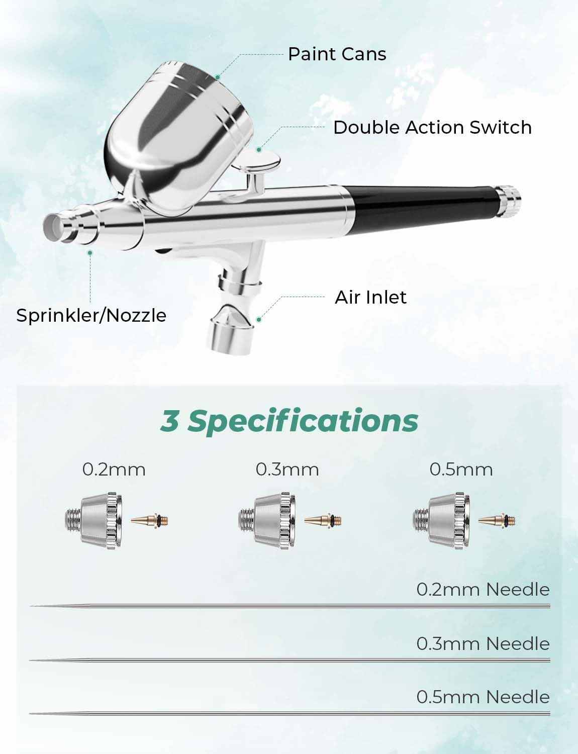 Oasser Airbrush Kit with Compressor Portable Dual-Action Airbrush Compressor Set Plug-in Stepless Pressure Adjustment for Painting Modeling Makeup Art Creation Suitable for Beginners Charcoal Black