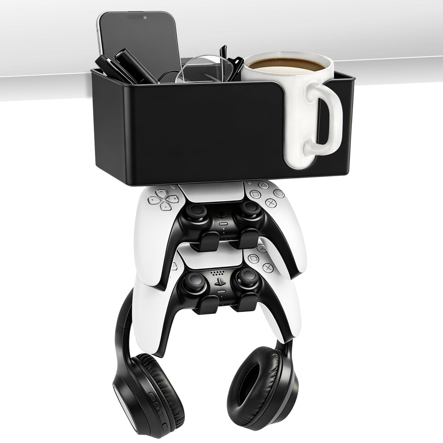 Innonew 5 in 1 Controller Holder - Desk Cup Holder and Headphone Hanger, Rotatable Under Desk Clamp Organizer Dual Gamepad Headset Stand Gaming Desk Accessories for Xbox, PS4, PS5, PC, Switch