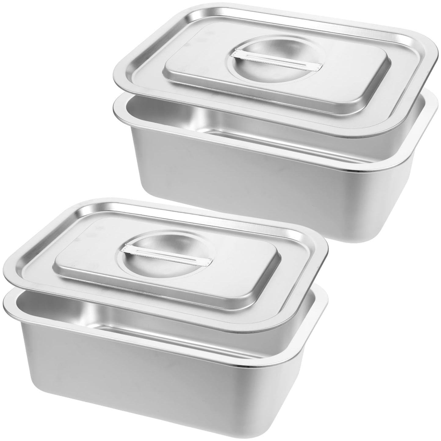 CODOHI 2 PACK 4 Inch Extra Deep Lasagna Baking Pan with Lid, 10.6x14.2 Inch 304 Stainless Steel Large Baking Dish Tray for Oven, Thick Metal Roasting Pan for Casserole Brownie Turkey (Silver, L)