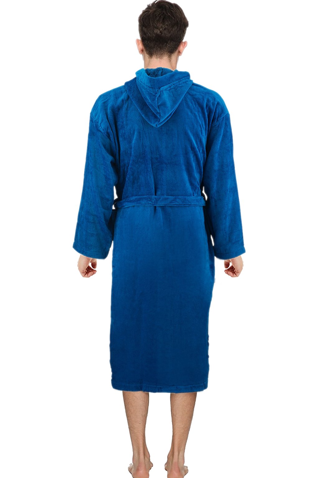 ABSTRACT Cotton Robe - Mens Bathrobe - Terry Cloth Towel Robe for Men/Teens - Hooded Robes with Velour Finish - 100% Cotton, Navy, 14 Years