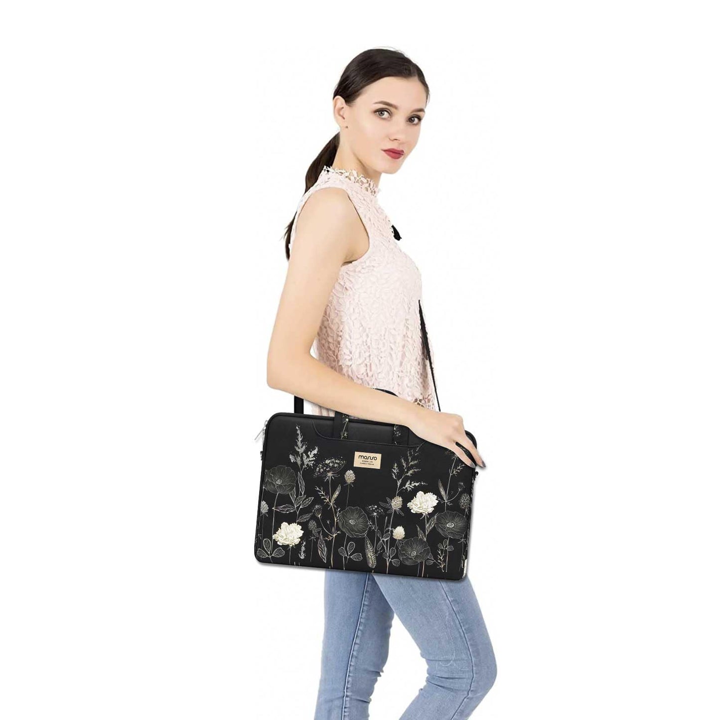 MOSISO Laptop Bag for Women 13.3 inch, 13-13.3 inch Computer Bag Compatible with MacBook Pro 14, HP, Dell, Asus Notebook, Laptop Messenger Shoulder Sleeve with Strap, Retro Flower