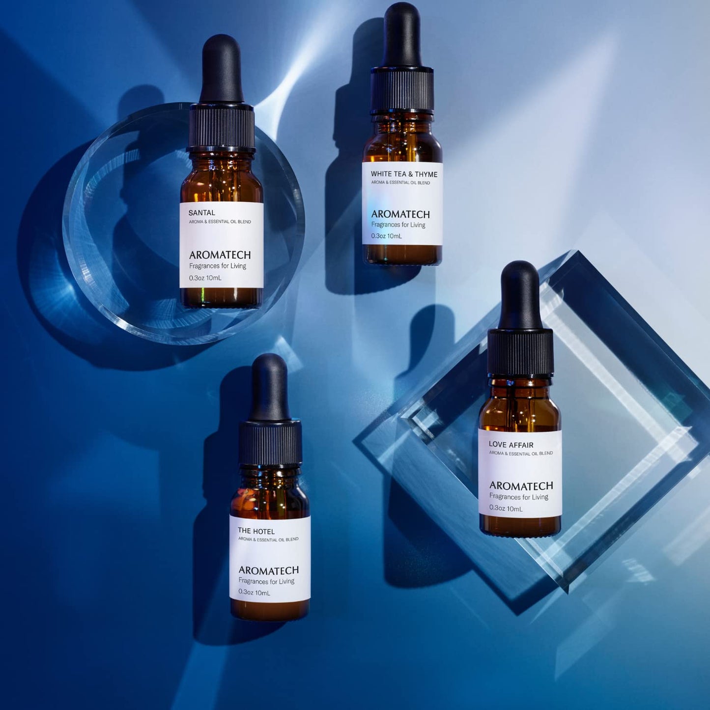 AromaTech Best Sellers Discovery Gift Set | Premium Aroma Essential Oils Blend for Scent Diffusers, UltraSonic Scent Machines, Set of Santal, The Hotel, White Tea & Thyme, and Love Affair - 10 mL