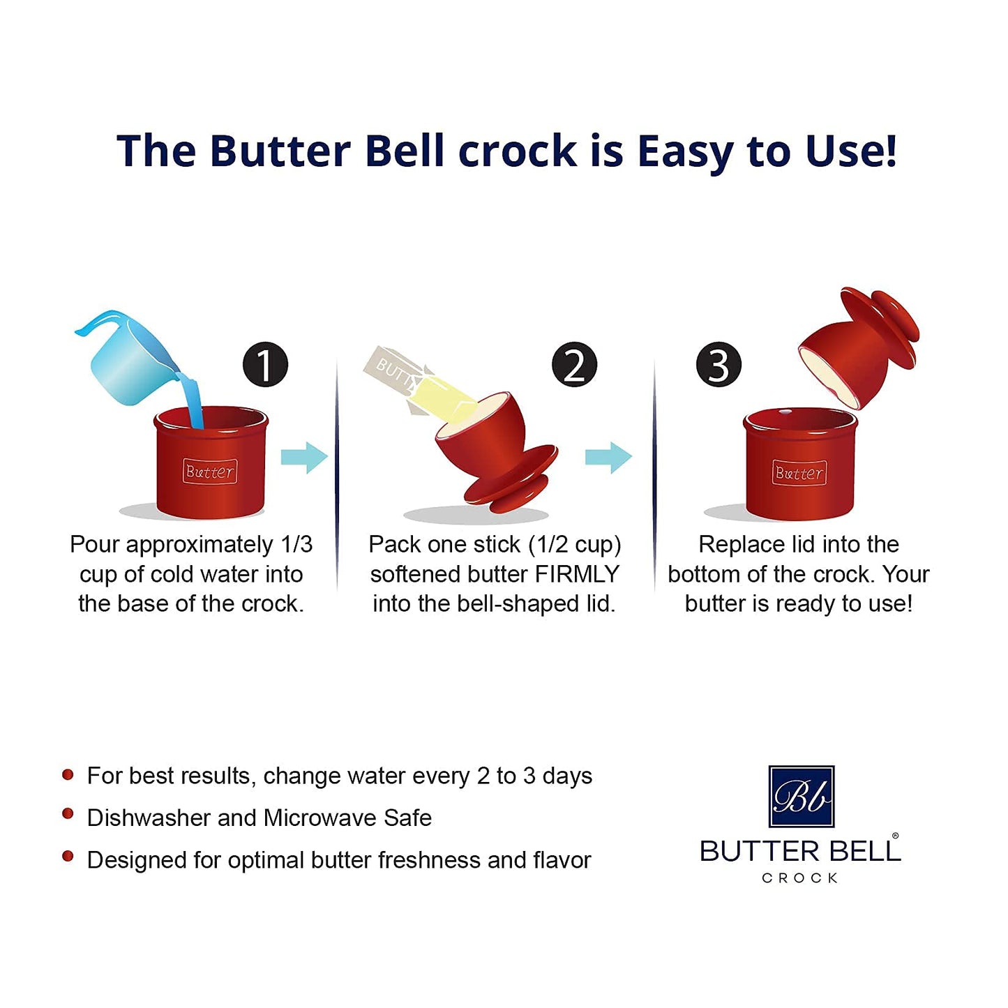 Butter Bell - The Original Butter Bell Crock by L Tremain, a Countertop French Ceramic Butter Dish Keeper for Spreadable Butter, Café Retro Collection, Maraschino Red, Glossy Finish